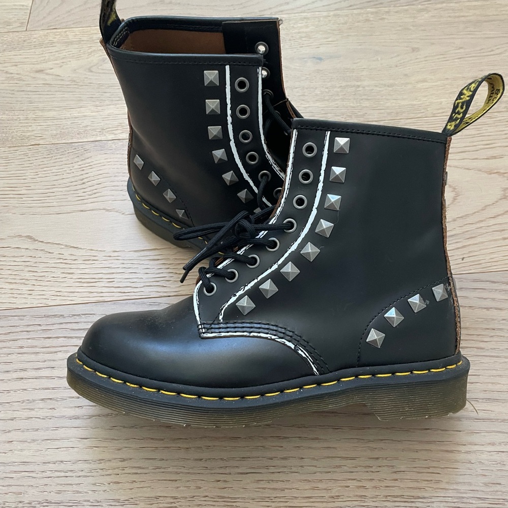 New Doc Martin Black Studded Lace-Up Boots